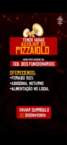 VAGA AUX PIZZAIOLO SEM EXPERIÊNCIA