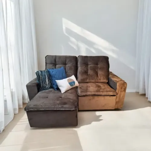 Sofa Retratil Suede Cinza Novo
