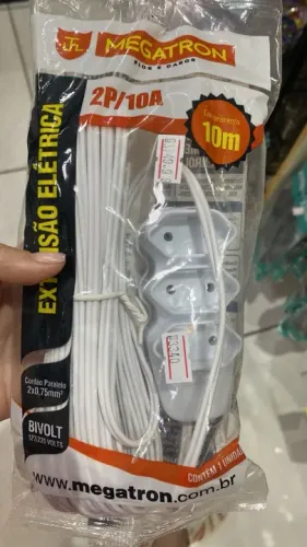  Extensão Elétrica 3 portas 10 Metros 2 Pinos 10a Megatron 110v/220v Loja Coimbra Entrega