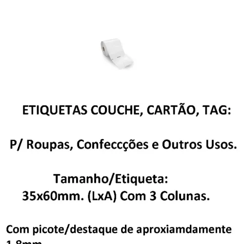 Etiqueta TAG , Cartão, 35x60mm com 03 Colunas e Picote, p/ Roupa, Confecção, Artesanato
