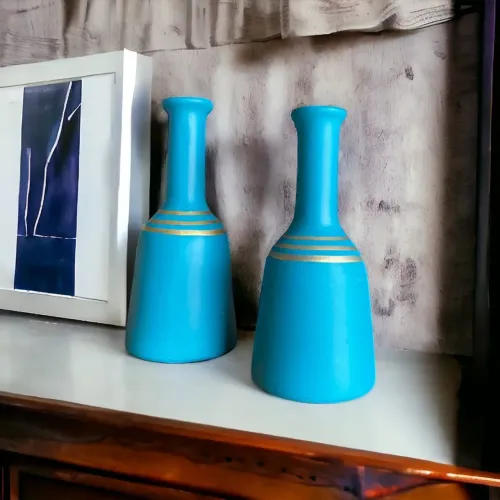 Par de Vasos Decorativos Azul 19cm 17cm NOVO