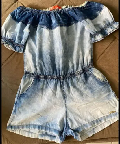 Macacão Jeans Off Shoulder Tam GG
