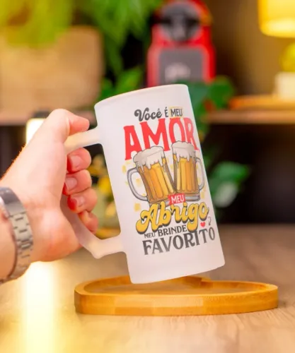 Caneca de chopp personalizada vidro jateado