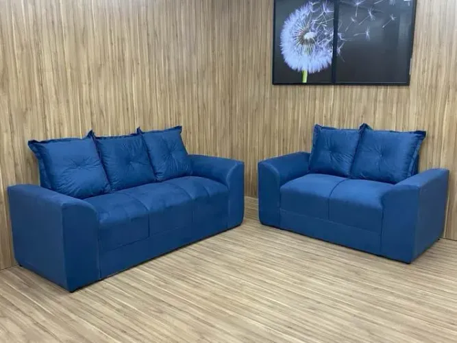 Conjunto de Sofás 3 e 2 Lugares Suede Azul