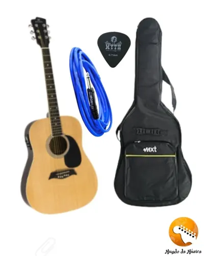 KIT-VIOLÃO FOLK MICHAEL + Capa Violão Luxo Mxt + palheta+ Cabo Iron Flex Mac P10xp10