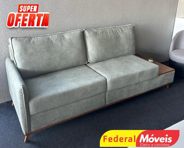 Sofá 2,30m c/ Mesa Lateral Tecido Bouclé Menta - Entregamos