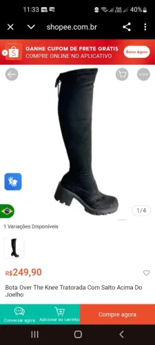 Bota Over The Knee Tratorada Salto Acima Do Joelho