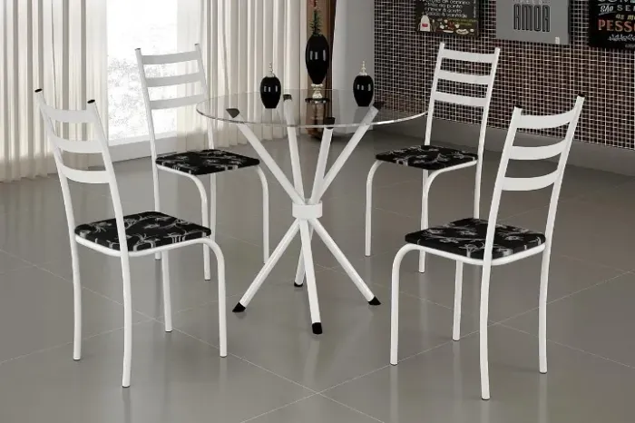 Mesa de Cozinha Maraba 75x75 Branco Tmp Vidro Redondo 4Cds Branco Teixeira - Entrega Rápid