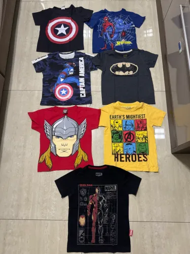 Lote com 7 de camisetas homem aranha, capitão américa, heróis, tam 4 anos