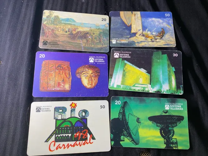 6 cartões telefônicos - marechal candido carnaval museu nacional edifício telebras