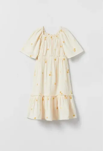 Vestido de algodão com textura e flores Zara 