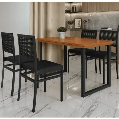 Mesa de Jantar Italia 120x80cm com 4 Cadeiras Barcelona Paonanda