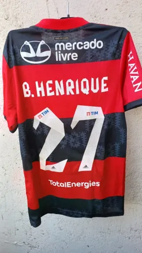 Camisa Flamengo Adidas 2021 Bruno Henrique 27 Oficial de Jogo ACEITO CARTÃO