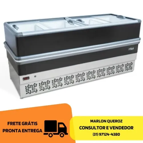 Ilha de Congelados 2M Preta Vidro Reto Polar