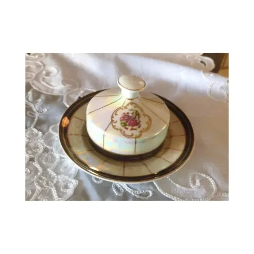 Doceira/Manteigueira Vintage Porcelana Germer - Rara com Cúpula e Pires Rococó