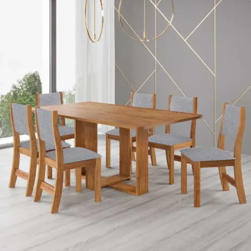 Mesa de Jantar Luar.Luna 160x80 com 6Cds Linho Inox Viero - Entrega Rápida! 