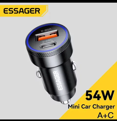Carregador Veicular 54W ESSAGER - 3.0 QC SCP AFC Tipo C e USB - Mini