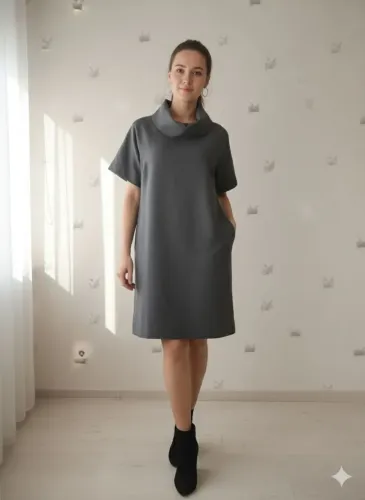 REQUEST VESTIDO TAM G (42-44) 60,00<br>CINZA<br>COM BOLSOS<br>ALTURA 93CM<br>BUSTO 55CM<br>QUADRIL 58CM