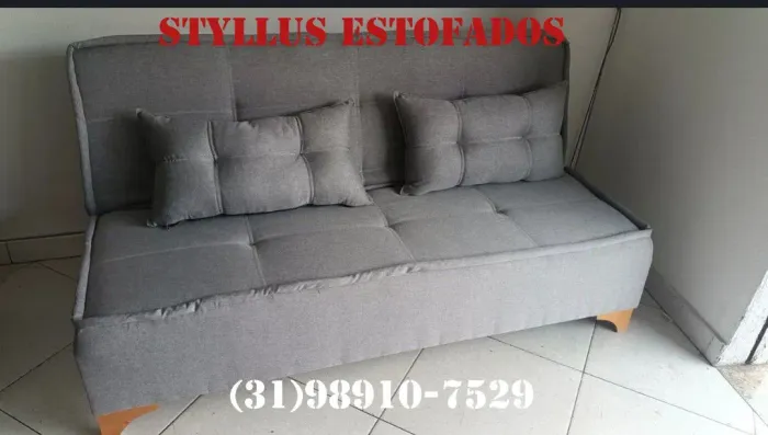 Sofá Cama Cinza Estofado - Conforto e Design