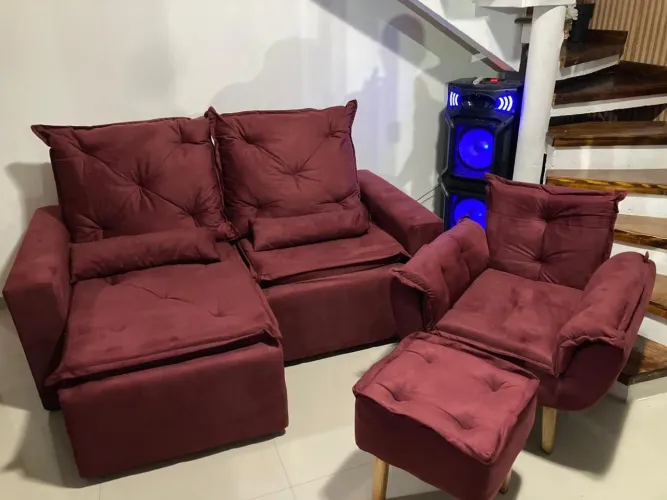 Kit Sofá + Poltrona + Puff