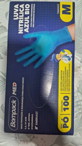Luva Nitrílica Azul Bio Bompack - Tamanho M - 100 Unidades