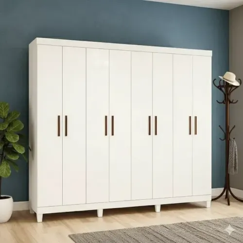 Guarda roupa elegante 8 portas 4 gavetas branco