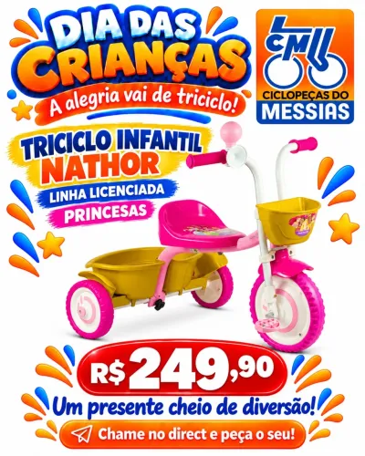 TRICICLO VELOCÍPEDE NATHOR INFANTIL FEMININA PRINCESAS
