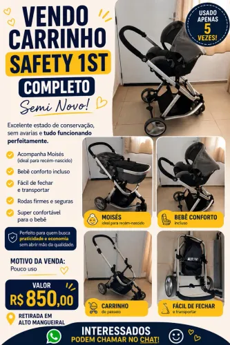 Carrinho Safety 1st Mobi Completo + Moisés + Bebê Conforto | Semi Novo
