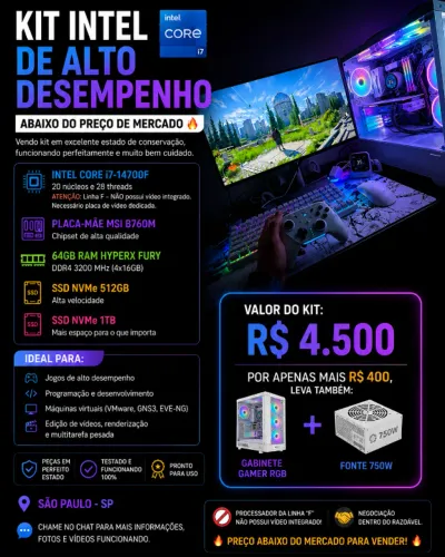 KIT UPGRADE PC GAMER INTEL i7-14700F + MSI B760M DDR4 + 64GB RAM HyperX Fury + NVMe