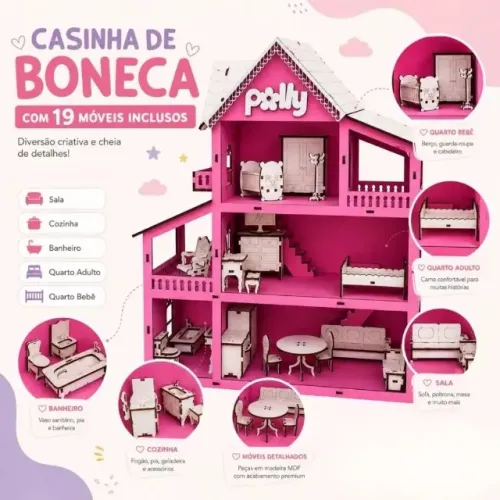 Achadinho da Shopee! Casinha de Boneca Infantil em MDF - Com Móveis e Parquinho