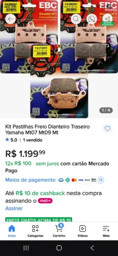 Jogo de pastilhas de freio dianteiro e traseiro para MT 07