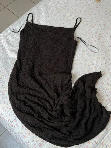 Vestido midi marrom Renda