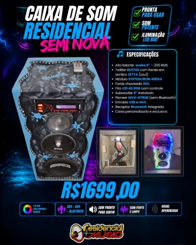 Caixa de som residencial compacta trio