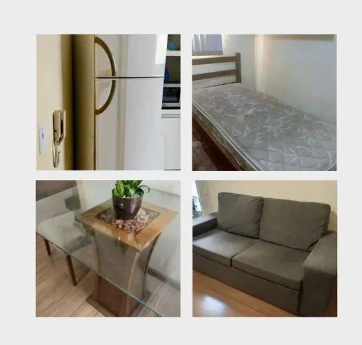 Rack, Sofá, geladeira, mesa, cama com colchão e outros moveis