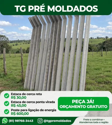Estacas de cerca, reta e ponta virada