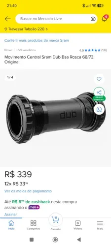Movimento central sram dub bsa rosca 68/73