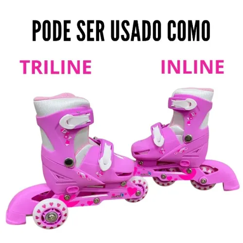 patins rosa completo com acessorios so pegar e andar marcas de uso.