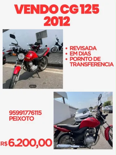 Vendo moto CG 125 ano 2012