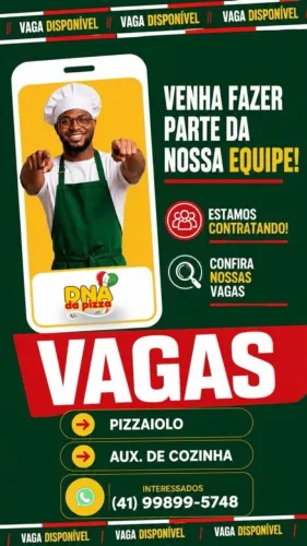 Vaga para pizzaiolo e auxiliar de cozinha