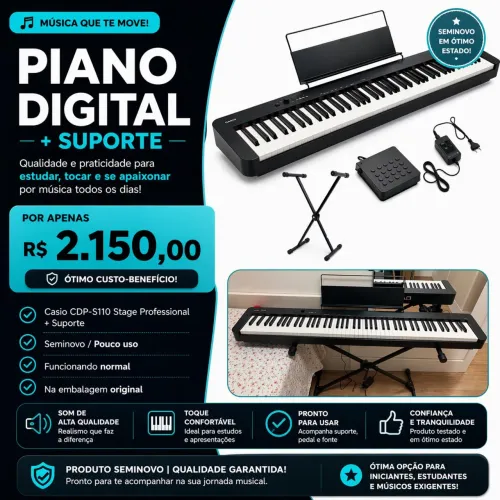 Piano Digital Casio CDP-S110 + Suporte | Seminovo | Completo