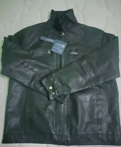 jaqueta masculina de couro sintético preta ggg
