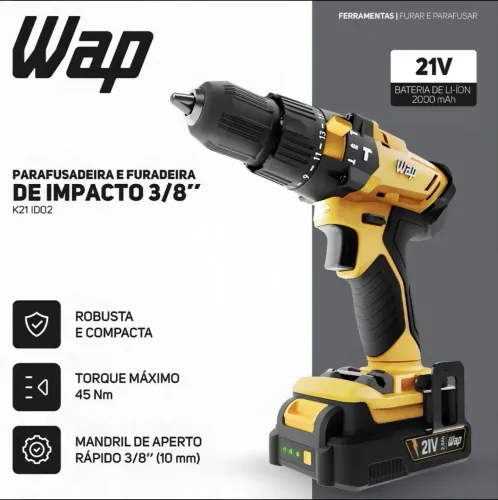 Parafusadeira e Furadeira de Impacto 3/8" WAP K21 ID02 2000 mAh