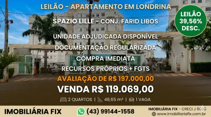 PATRIMÔNIO EM LONDRINA: UNIDADE ADJUDICADA DISPONÍVEL PARA COMPRA IMEDIATA COM DOCUMENTAÇÃ