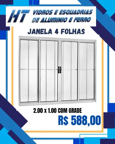 JANELA 4 FOLHAS COM GRADE, 2.00x1.00