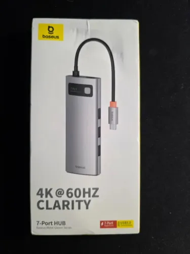 Hub USB-C Baseus Metal Gleam 7 em 1 - HDMI 4K@60Hz, USB 3.0, PD 100W, Leitor SD/TF - NOVO 