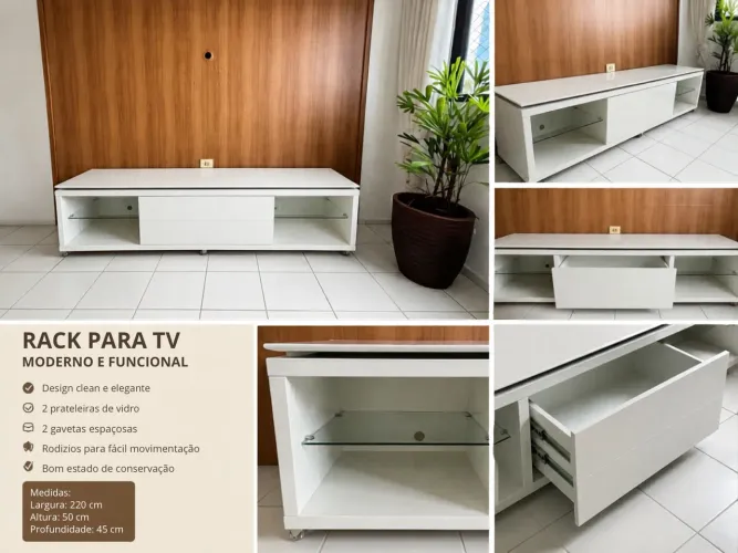 Rack para TV 2,20m Branco - Excelente Estado