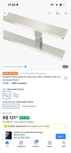 Puxador duplo inox 1metro NOVO