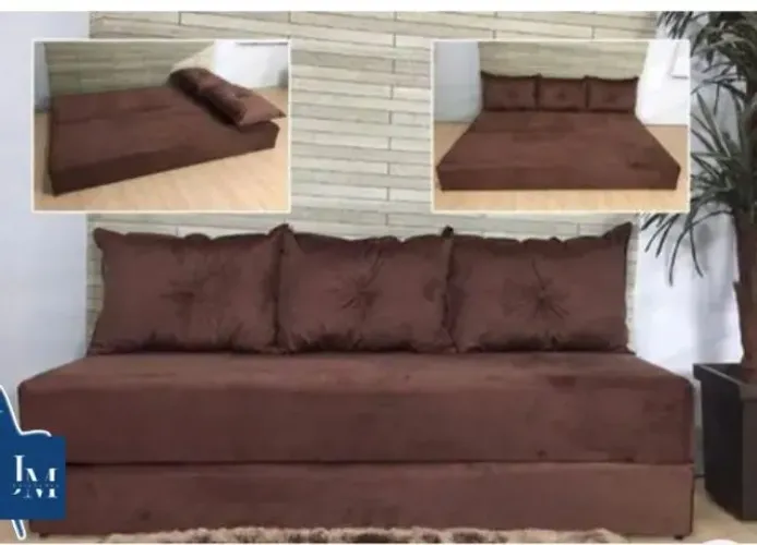 Sofá Cama Sofanete Multiuso c/ 3 Almofadas Sued Marrom - Entrega Rápida!