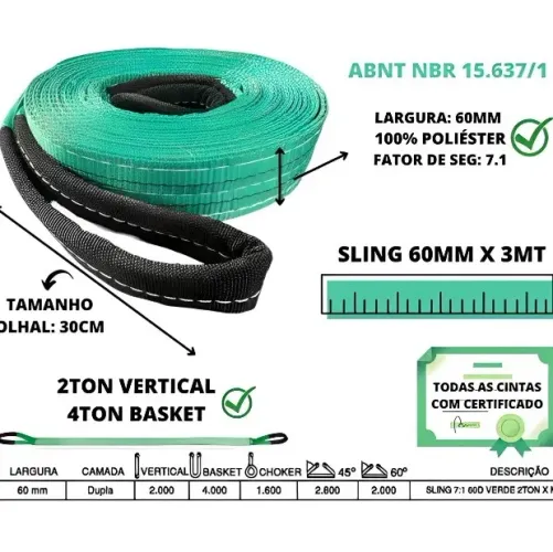 Cinta de elevação carga 2 toneladas 3m 60mm verde