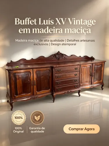 Buffet Luís XV Vintage em Madeira Maciça Peça de colecionador.